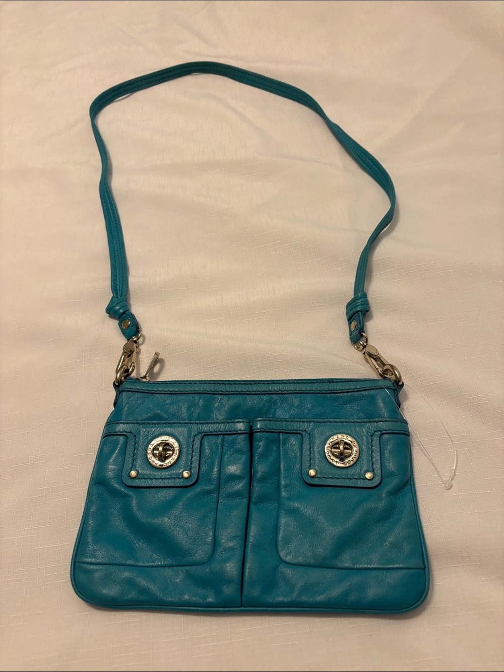 VTG Marc by Marc Jacobs Teal Blue Small Rectangle Crossbody Purse Bag Turnlock